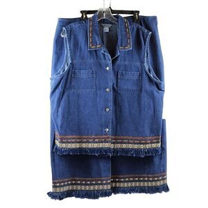 Stonebridge Blue Denim Women's 2 Piece Sleeveless Top and Long Skirt 1X 027